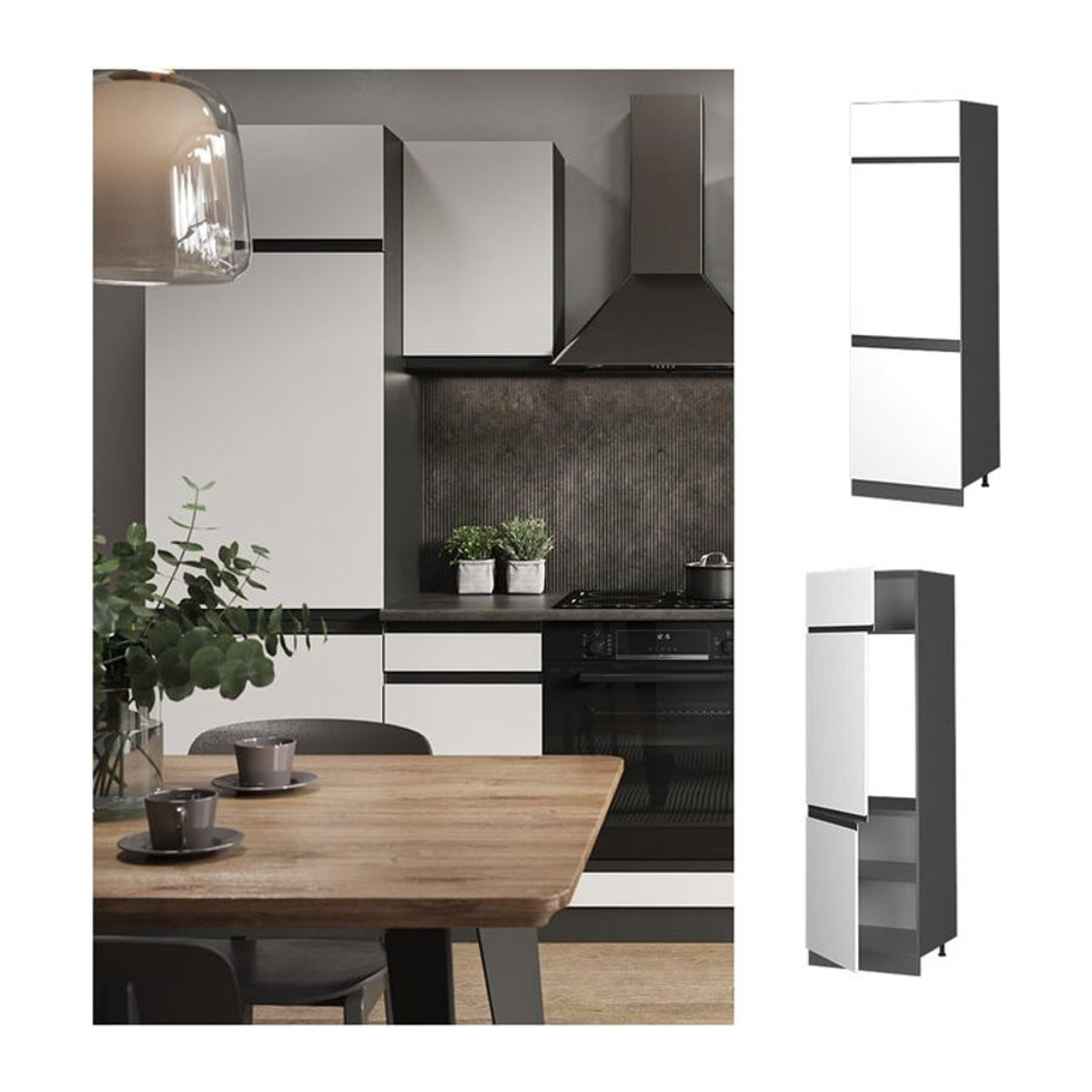 Vicco Kühlumbauschrank R-Line J-Shape in Anthrazit und Weiß, moderner Küchenschrank mit Drehtüren, Breite: 60 cm - Bild 1