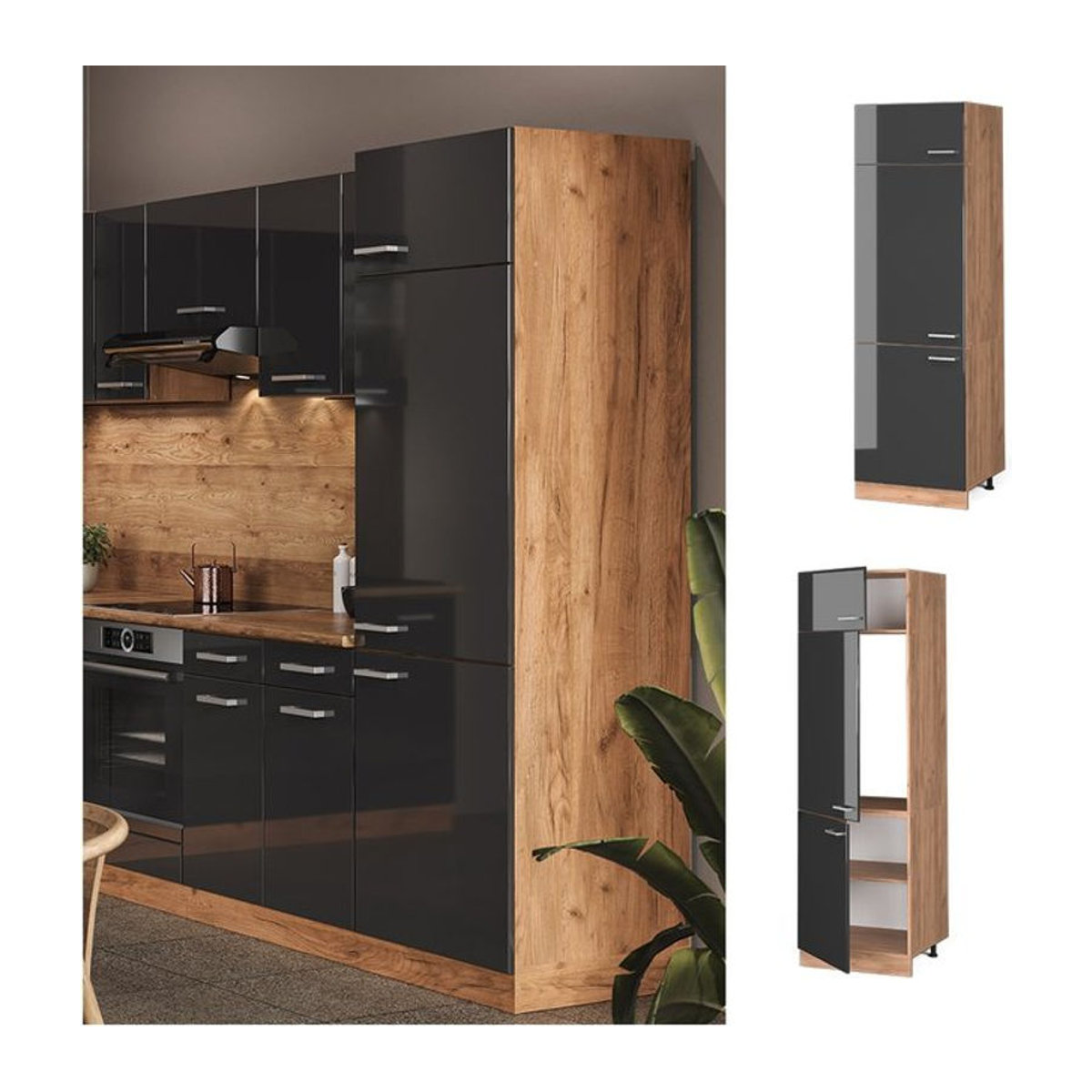 Vicco Kühlumbauschrank R-Line Küchenschrank in Anthrazit mit 60 cm Breite - Bild 1
