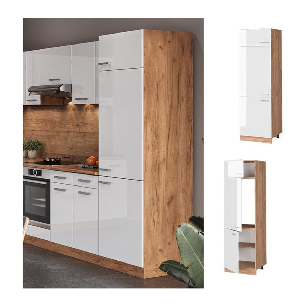 Vicco Kühlumbauschrank R-Line Küchenschrank Weiß, B/T/H: 60 x 57,2 x 207 cm - Bild 1