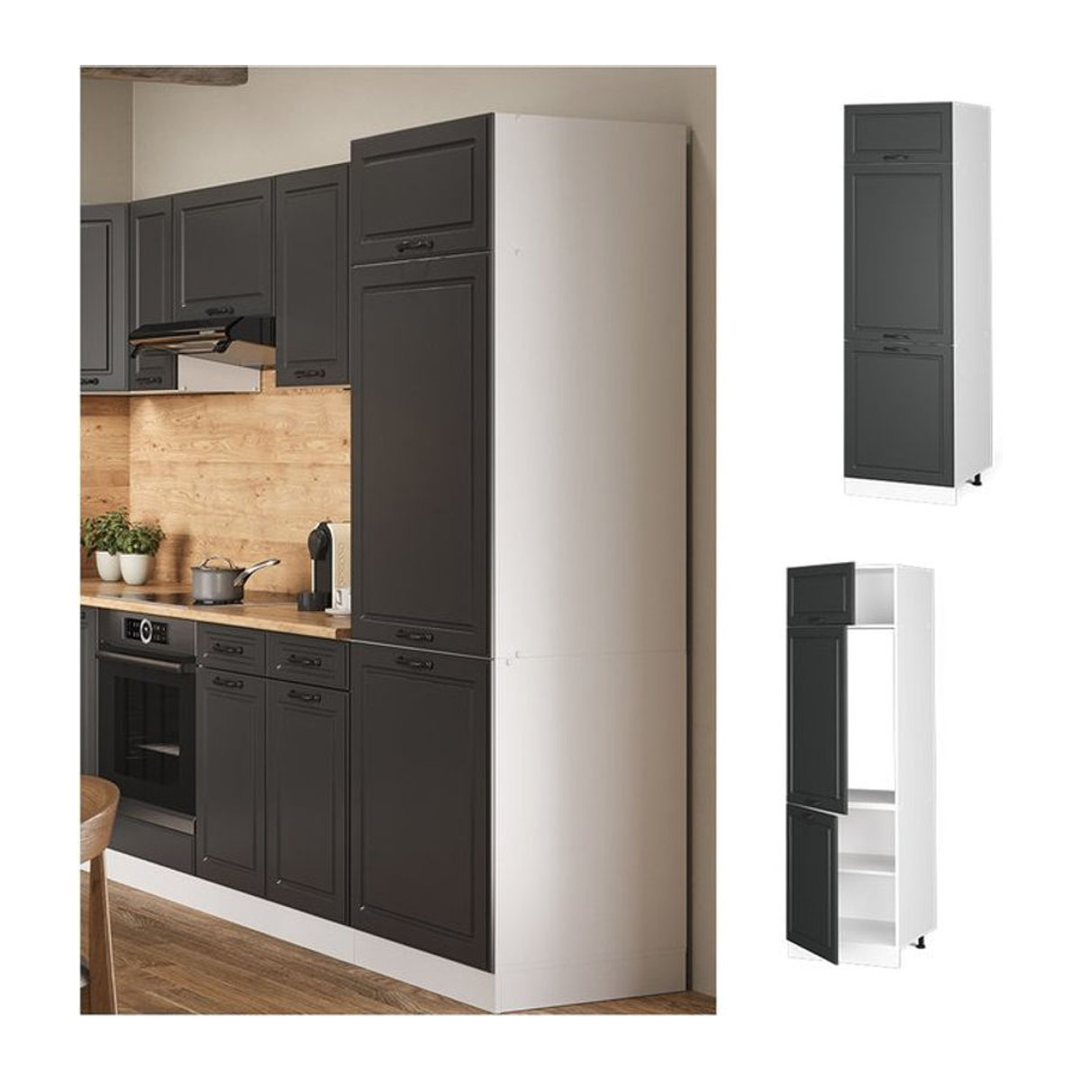 Vicco Kühlumbauschrank R-Line Landhaus Küchenschrank mit Drehtüren Weiß-Anthrazit Breite: 60 cm - Bild 1