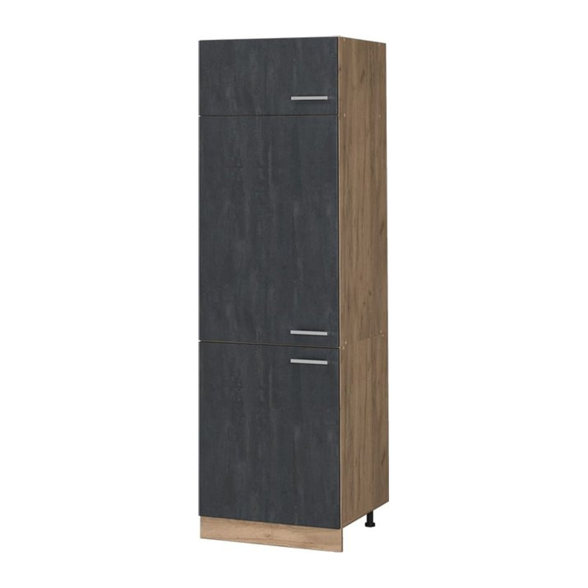 Vicco Kühlumbauschrank R-Line Vorratsschrank mit Drehtüren in Schwarz und Beton Eiche, Breite: 60 cm - Bild 1