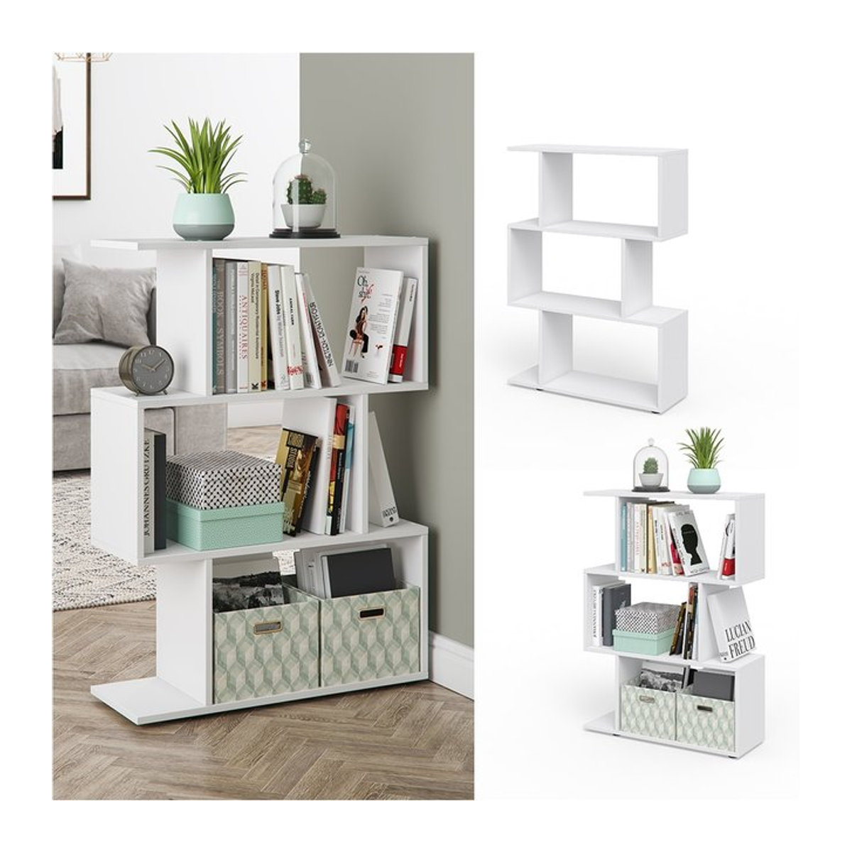 Vicco LEVIO Raumteiler und Bücherregal in Weiß, modernes freistehendes Standregal aus MDF - Bild 1