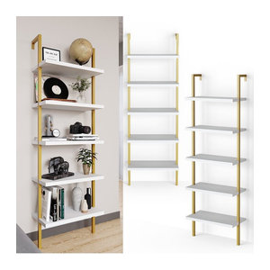Vicco Loft Bücherregal Ava Leiterregal aus Metall in Gold mit 5 Ablagen