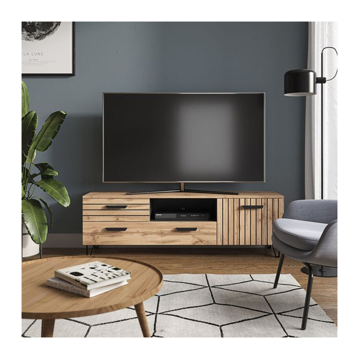 Vicco Lowboard Amber TV-Regal in Eiche Natur, Modernes Fernsehregal mit Holz-Optik, B: 150 cm, H: 38 cm, T: 49 cm - Bild 1