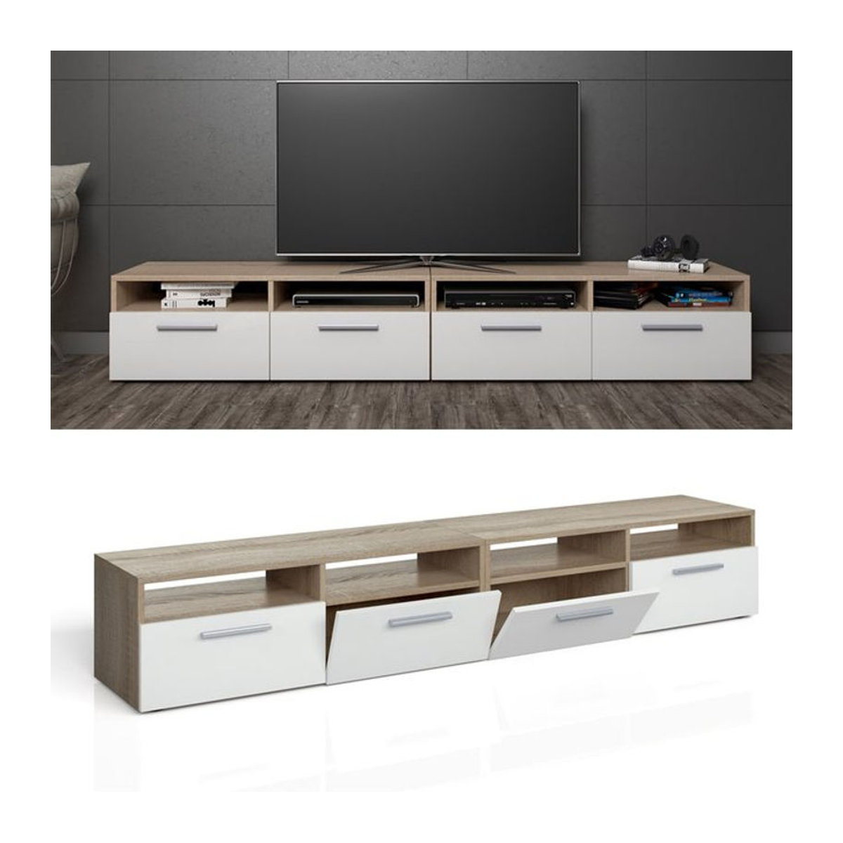 Vicco Lowboard Diego Fernsehschrank Sideboard in Sonoma und Weiß - Bild 1