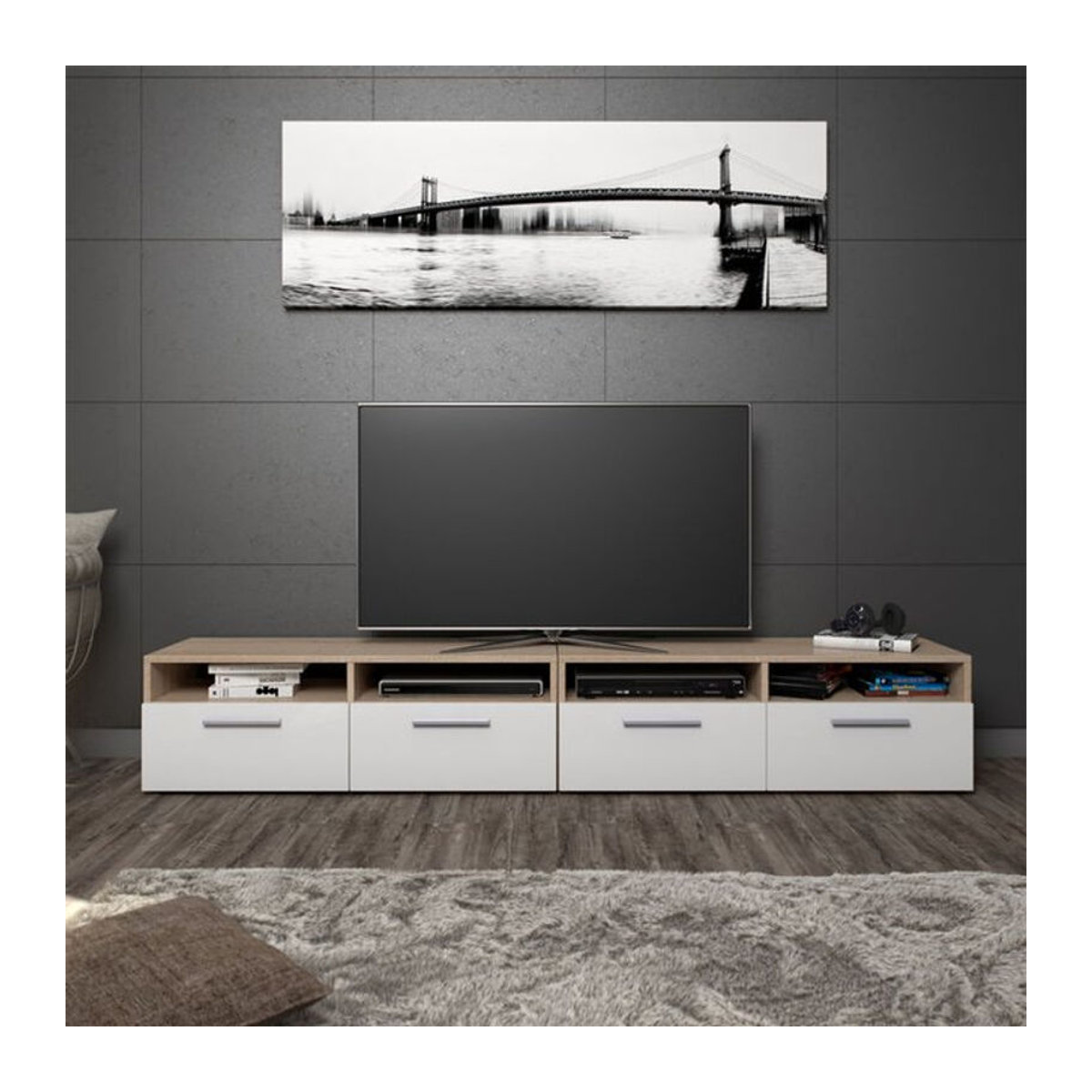 Vicco Lowboard Diego Fernsehschrank Sideboard in Sonoma und Weiß - Bild 2