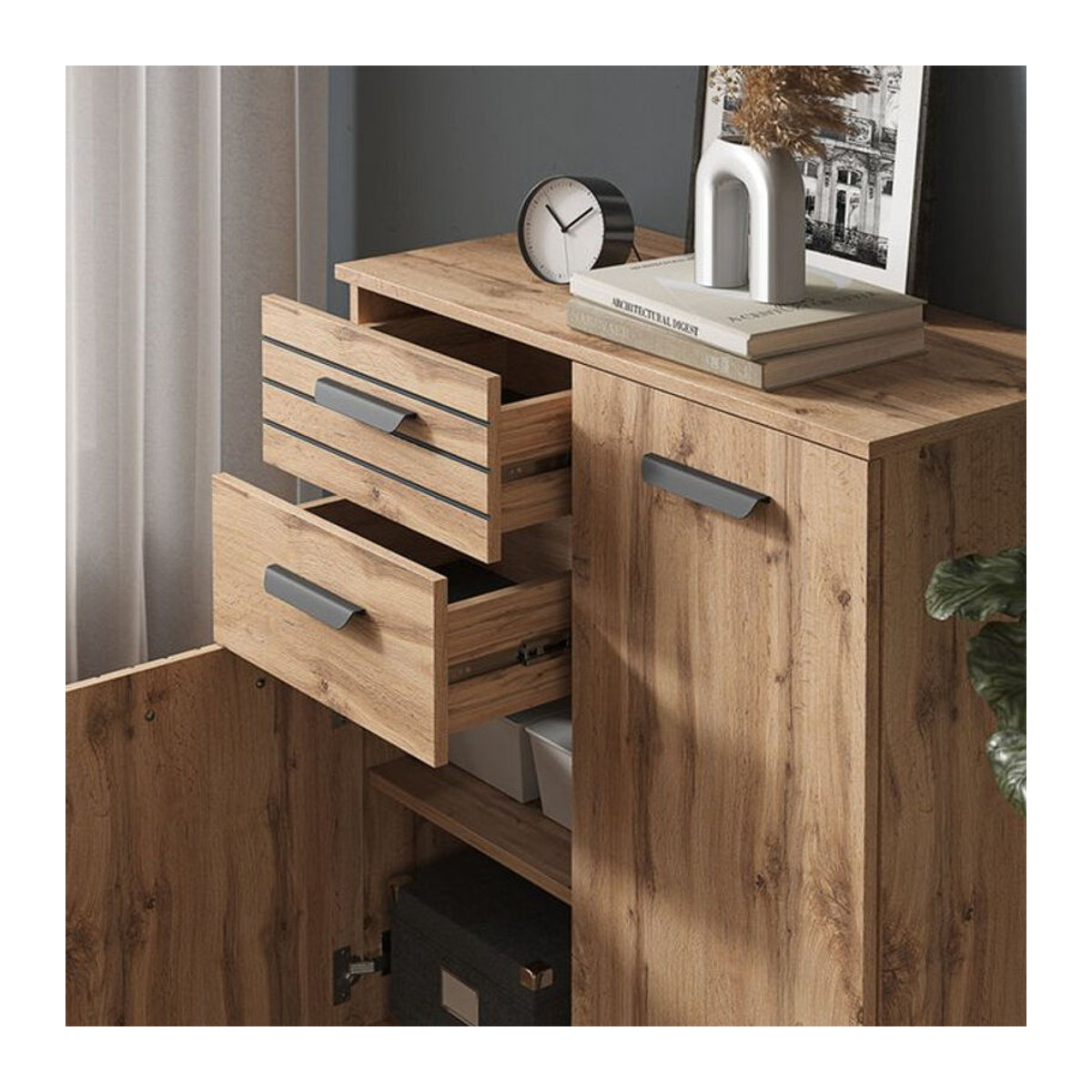 Vicco Mehrzweckschrank Amber Eiche Natur Braun, B: 100 cm, H: 80 cm - Bild 1