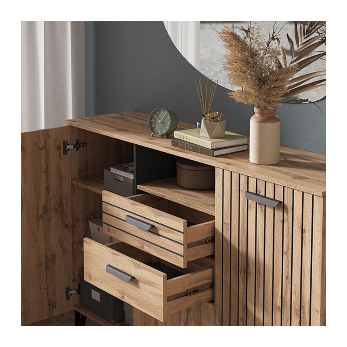 Vicco Mehrzweckschrank Amber Eiche Natur Modern B/T/H: 80 x 38 x 100 cm - Bild 1