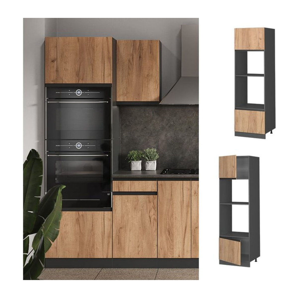 Vicco Mikrowellenschrank R-Line J-Shape in Anthrazit und Eiche mit Drehtüren, Breite: 60 cm - Bild 1