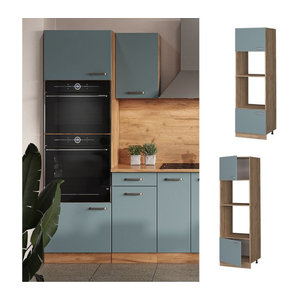 Vicco Mikrowellenschrank R-Line Küchenschrank in Eiche mit Blau und Grau, modern, Breite: 60 cm