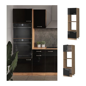 Vicco Mikrowellenschrank R-Line Küchenschrank mit Drehtüren in Schwarz und Eiche Natur, Breite: 60 cm, modern