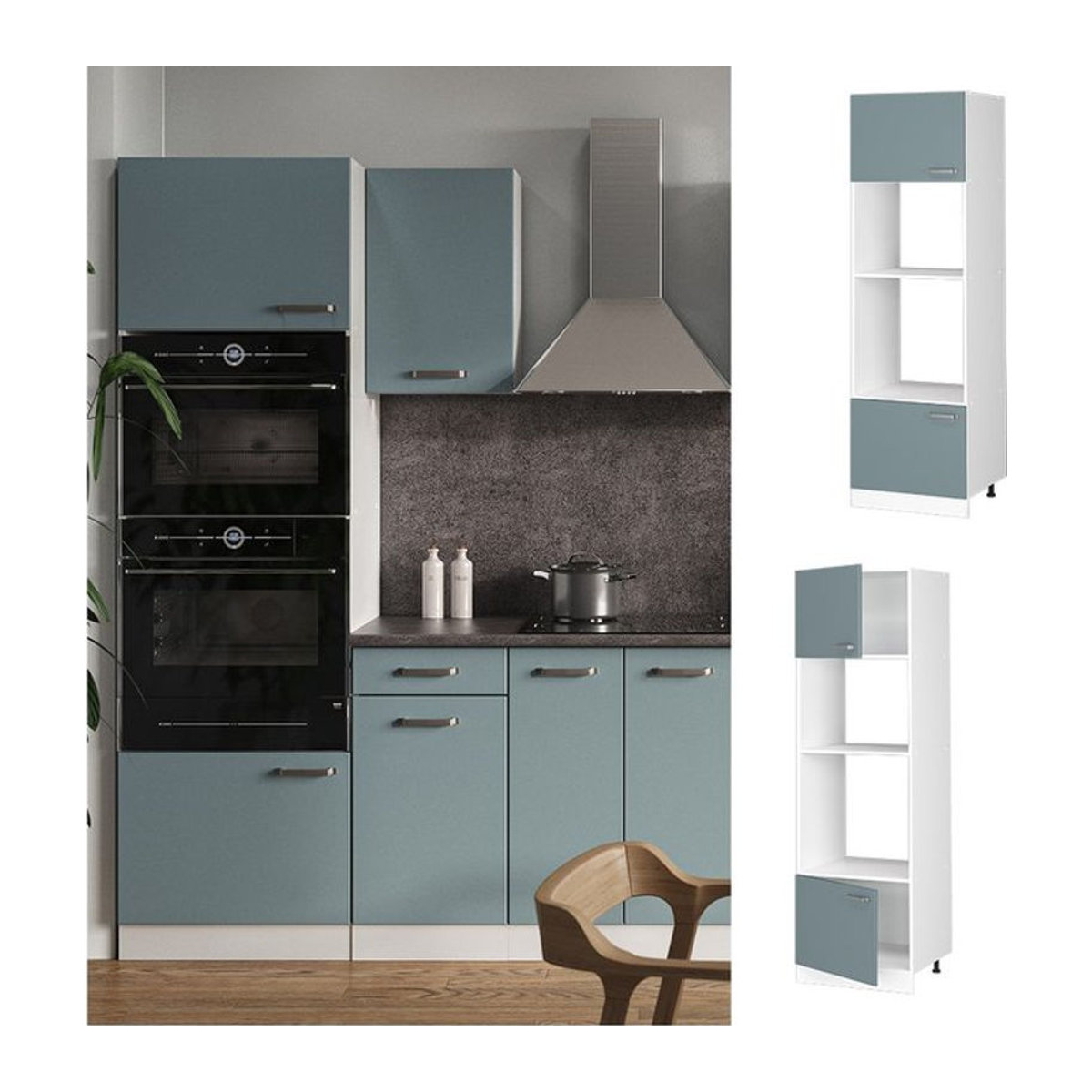 Vicco Mikrowellenschrank R-Line Solid Modern in Weiß, Blau und Grau, Breite: 60 cm - Bild 1