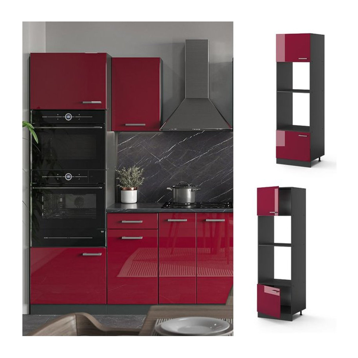 Vicco Mikrowellenschrank R-Line Vorratsschrank in Anthrazit und Rot, Breite: 60 cm, Höhe: 207 cm, Tiefe: 44,33 cm - Bild 1