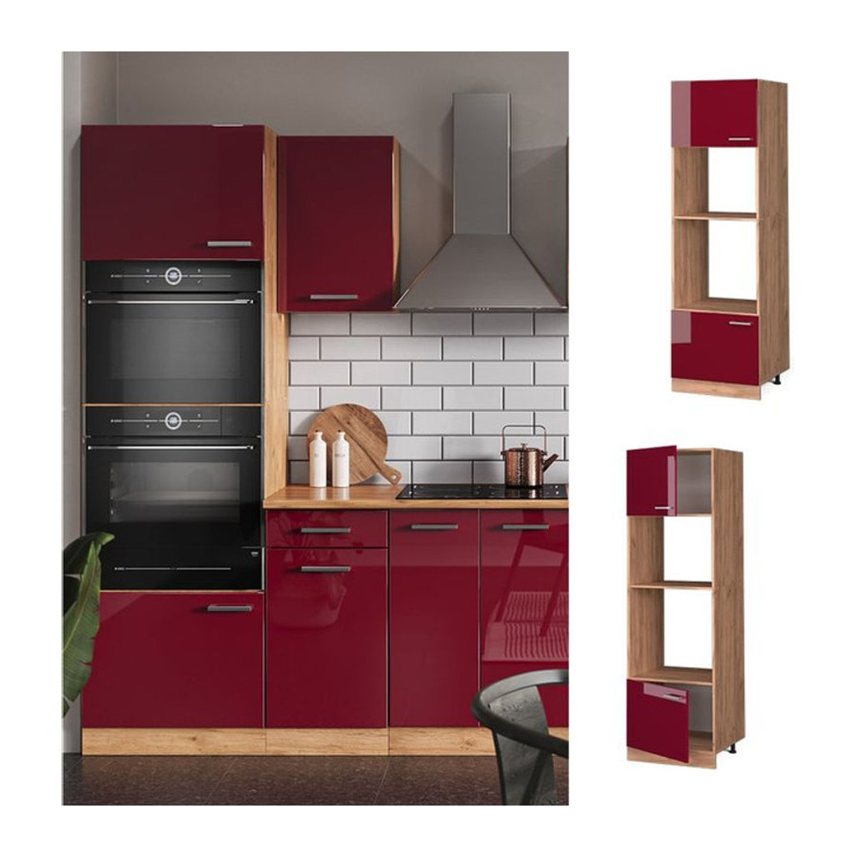 Vicco Mikrowellenumbauschrank R-Line Küchenschrank in Goldkraft Bordeaux mit Drehtüren, Breite: 60 cm - Bild 1