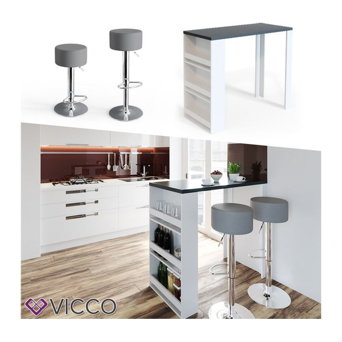 VICCO Moderner Bartisch in Weiß und Anthrazit - Bild 1