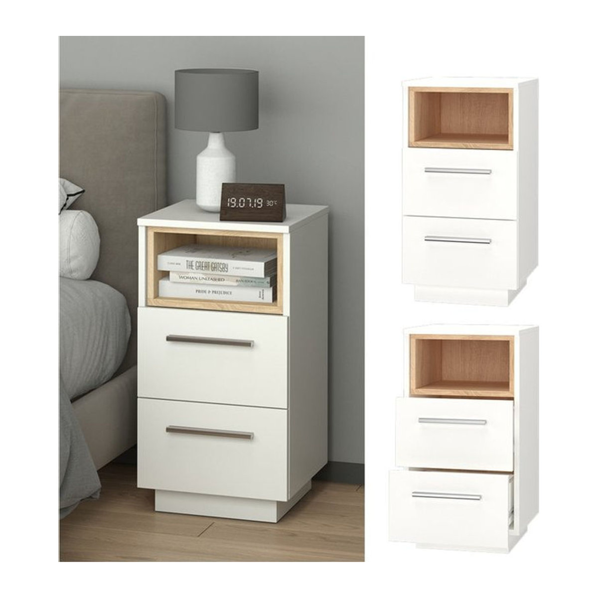 Vicco Nachtschrank Beatrice in Weiß mit 2 Schubladen aus Kunstharz im modernen Design - Bild 1