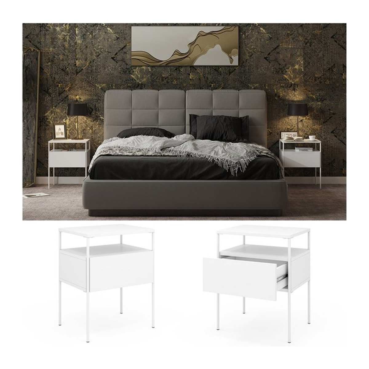 Vicco Nachtschrank Mira 2er Set Weiß Modern Minimalistisch B/T/H: 40 x 30 x 50 cm - Bild 1