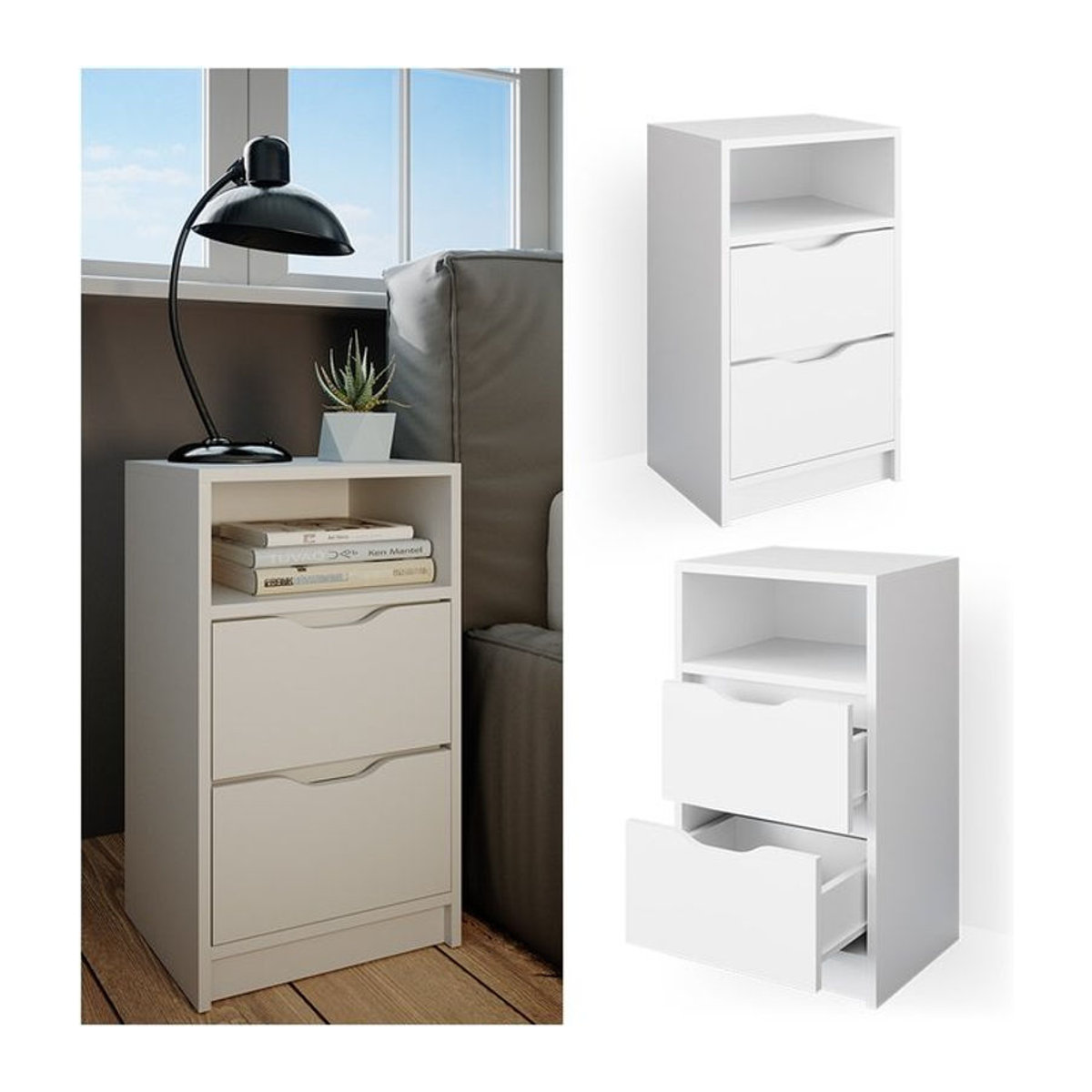 Vicco Nachttisch Ruben in Weiß mit 2 Schubladen im modernen und minimalistischen Design - Bild 2
