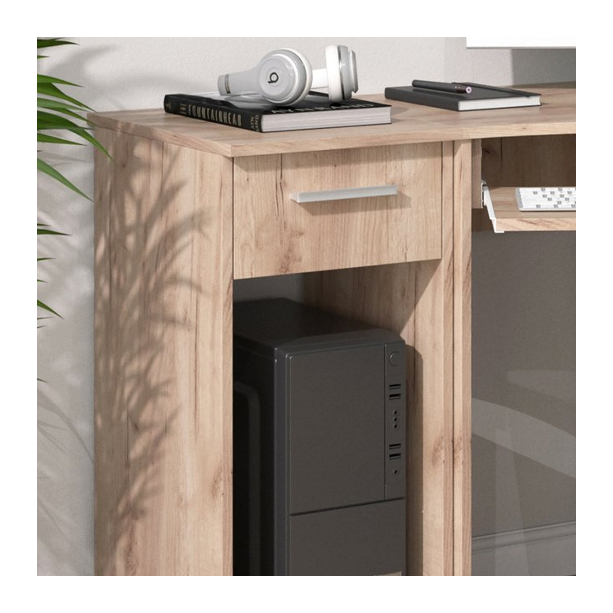 Vicco PC-Schrank Odin in Eiche Natur mit Schublade und PC-Fach, Unterschrank, Breite: 35,1 cm, Höhe: 77 cm, Tiefe: 45 cm - Bild 2