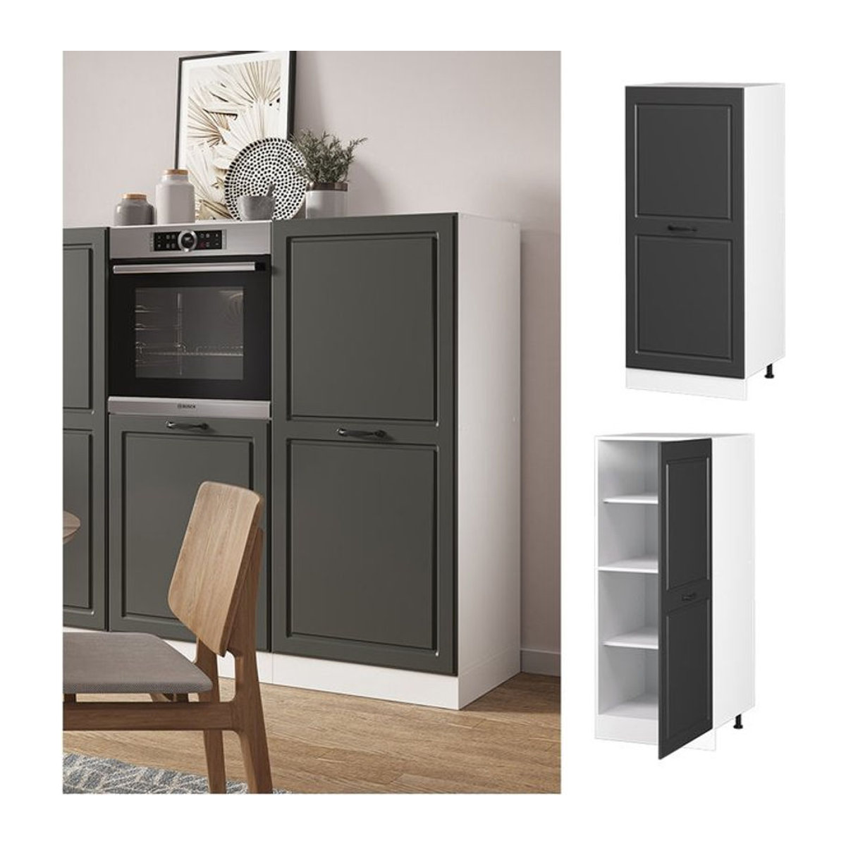 Vicco R-Line Buffet-Hochschrank Landhaus Weiß Anthrazit Breite: 60 cm, Höhe: 143 cm, Tiefe: 45,43 cm - Bild 1