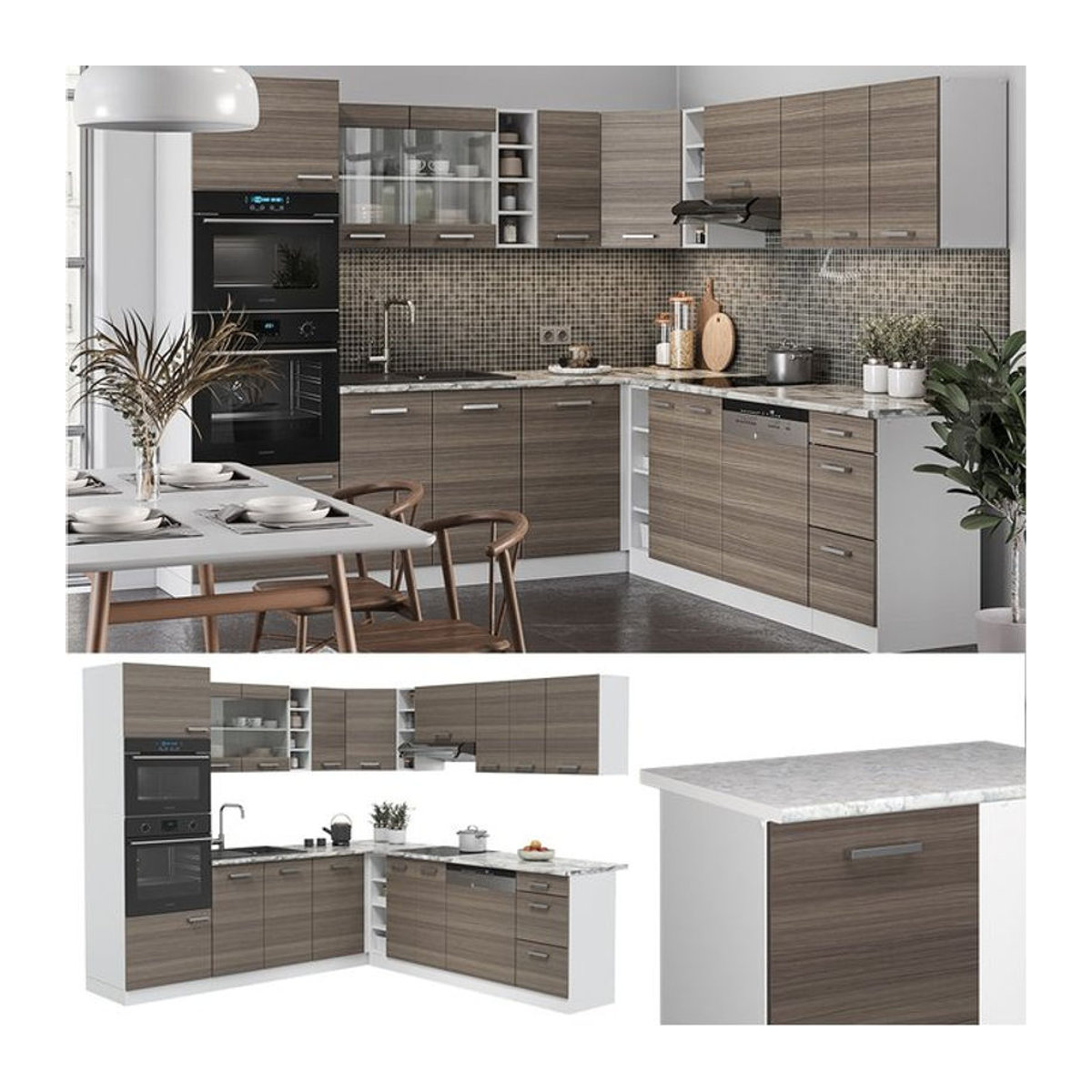 Vicco R-Line Eckküche Moderne Winkelküche in Weiß mit Drehtüren - Bild 1