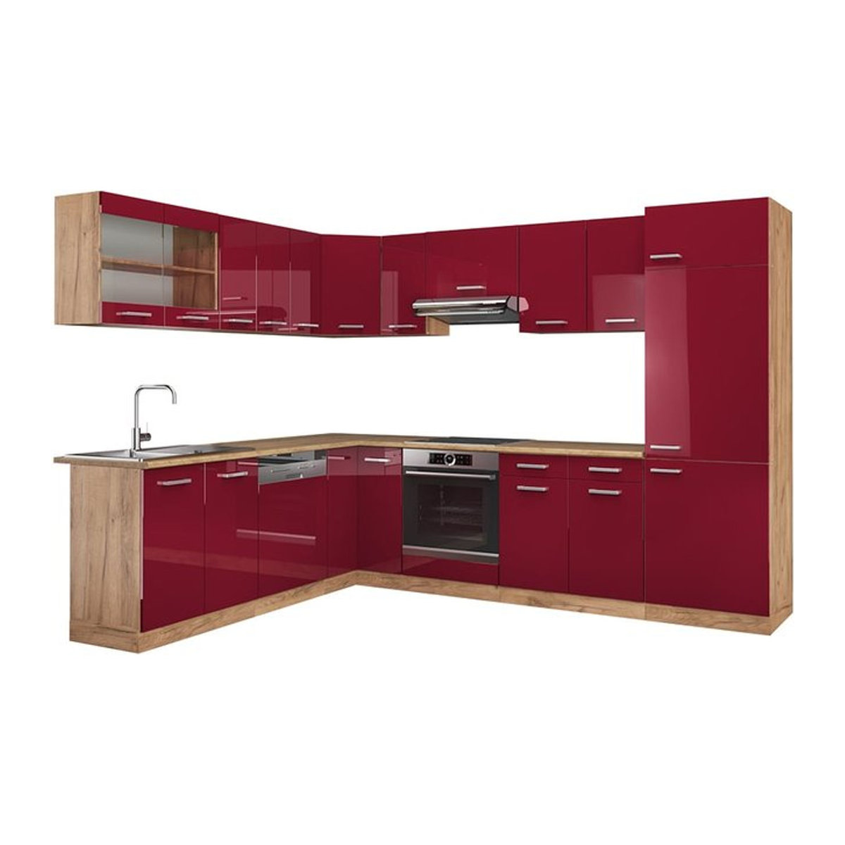 Vicco R-Line Eckküche Moderne Winkelküche mit Drehtüren in Bordeaux Rot B/T/H: 287 x 277 cm - Bild 1