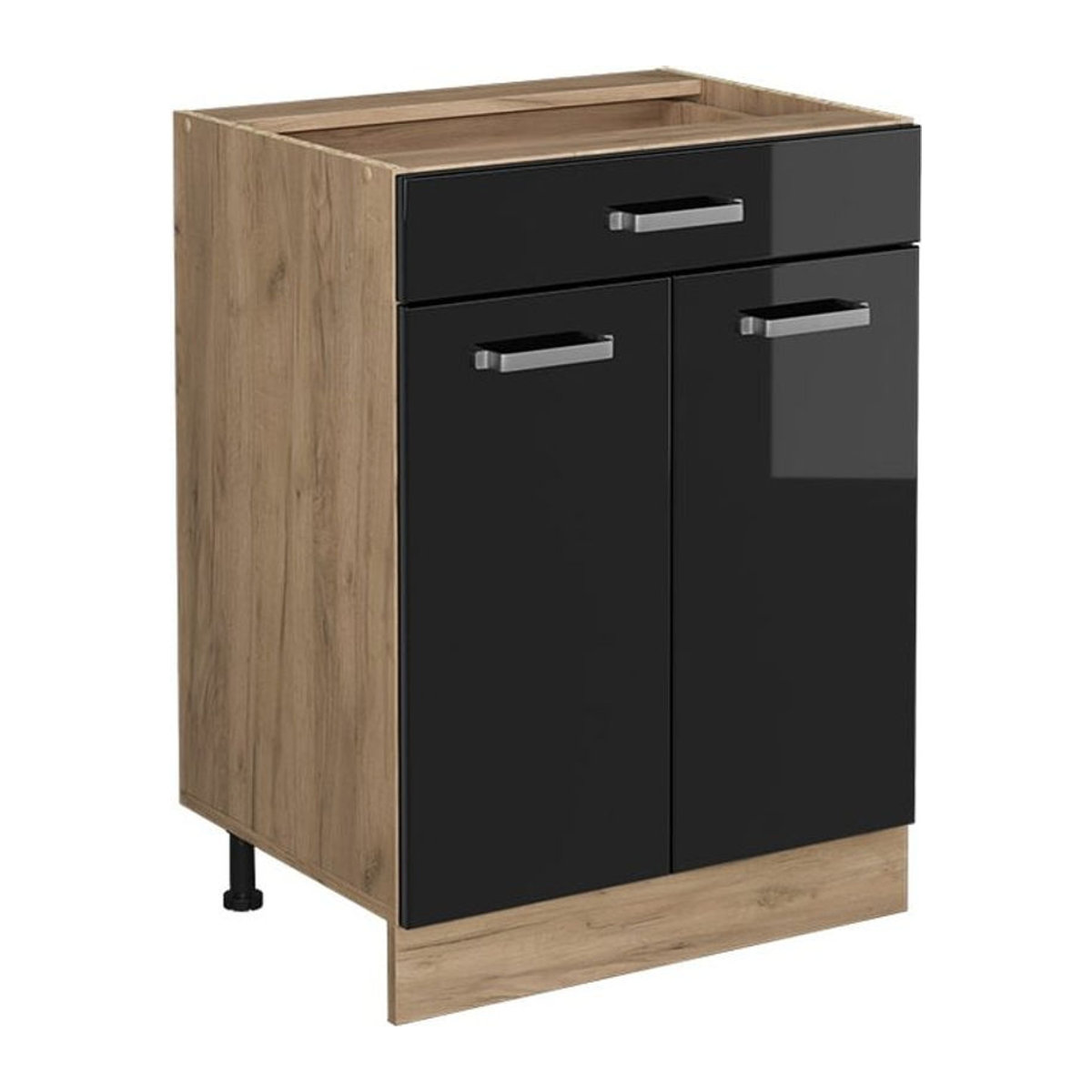 Vicco R-Line Küchenunterschrank mit Drehtüren in Eiche Natur und Schwarz modern Breite: 60 cm - Bild 1