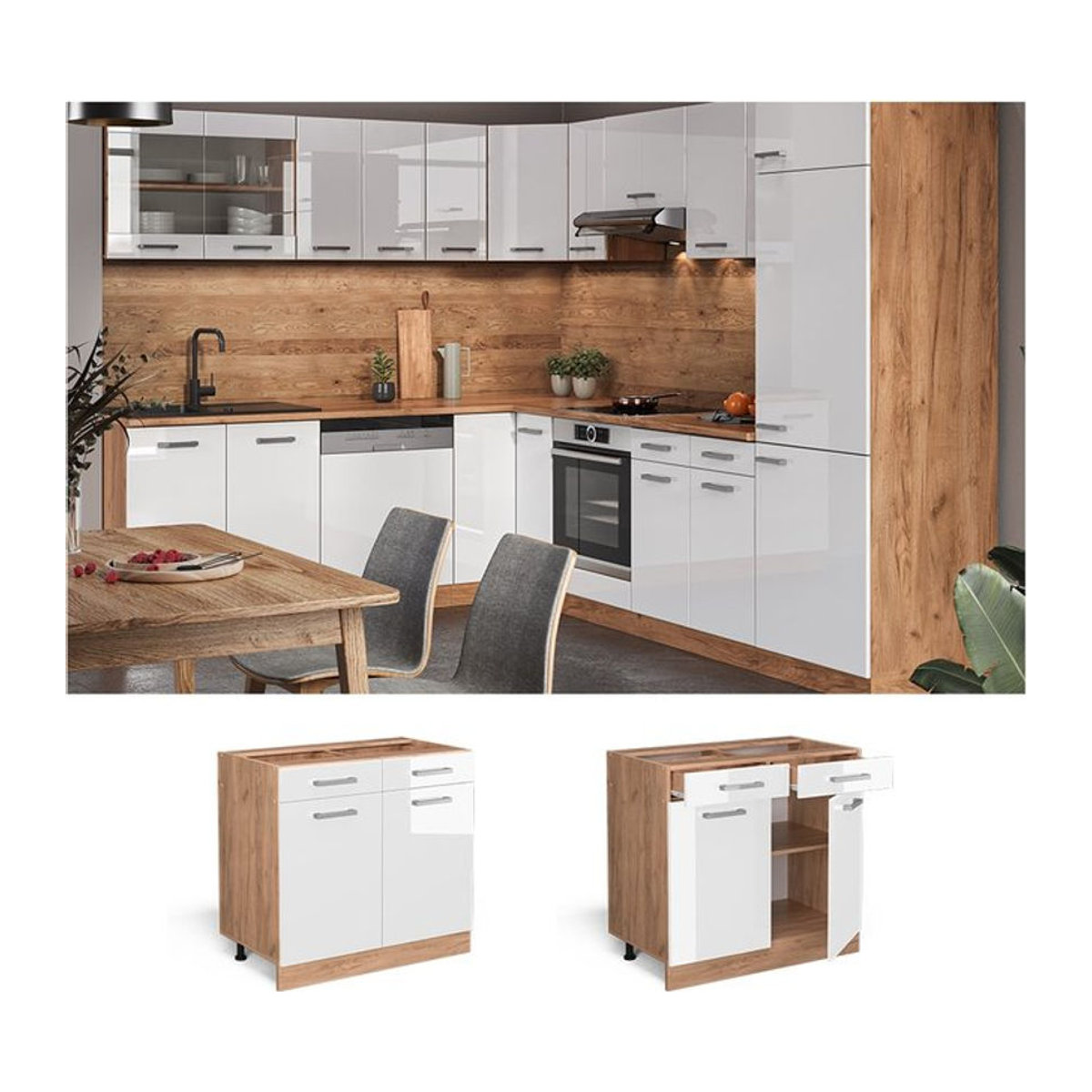 Vicco R-Line Küchenunterschrank mit Drehtüren in Weiß, Breite: 80 cm - Bild 1