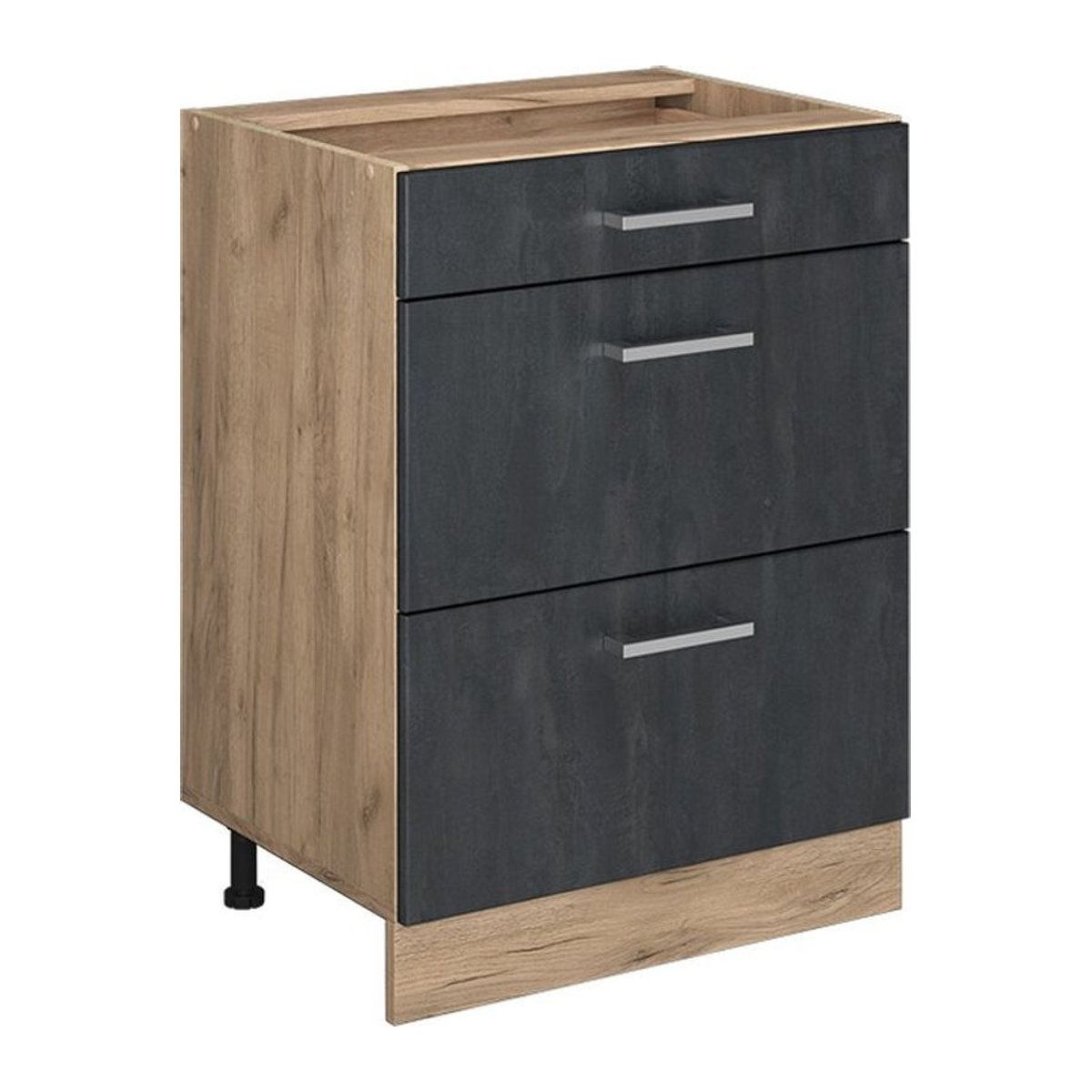 Vicco R-Line Schubladenunterschrank Kommode in Schwarz Beton und Eiche Natur mit 60 cm Breite - Bild 1