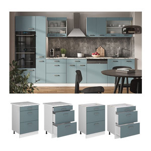 Vicco R-Line Solid Küchenunterschrank mit Schubladen in Weiß, Blau oder Grau, 60 cm Breite, modern mit Arbeitsplatte