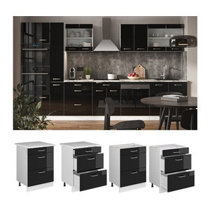 Vicco R-Line Solid Küchenunterschrank mit Schubladen in Weiß und Schwarz, modern, Breite: 60 cm