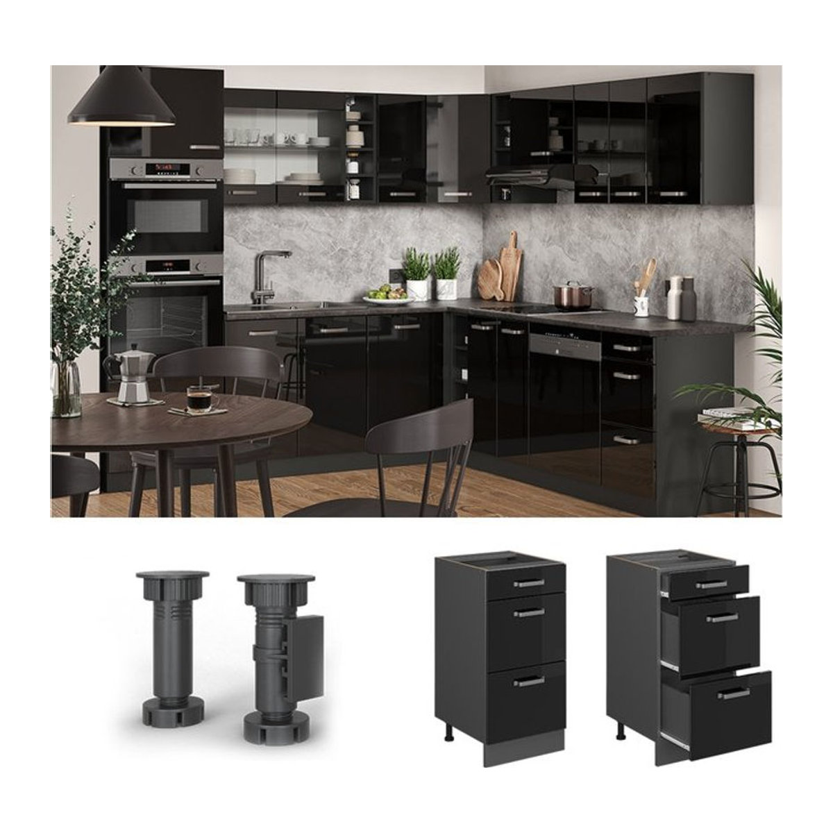 Vicco R-Line Solid Schubladenunterschrank Küchenschrank in Anthrazit und Schwarz, Breite: 40 cm, modern - Bild 1