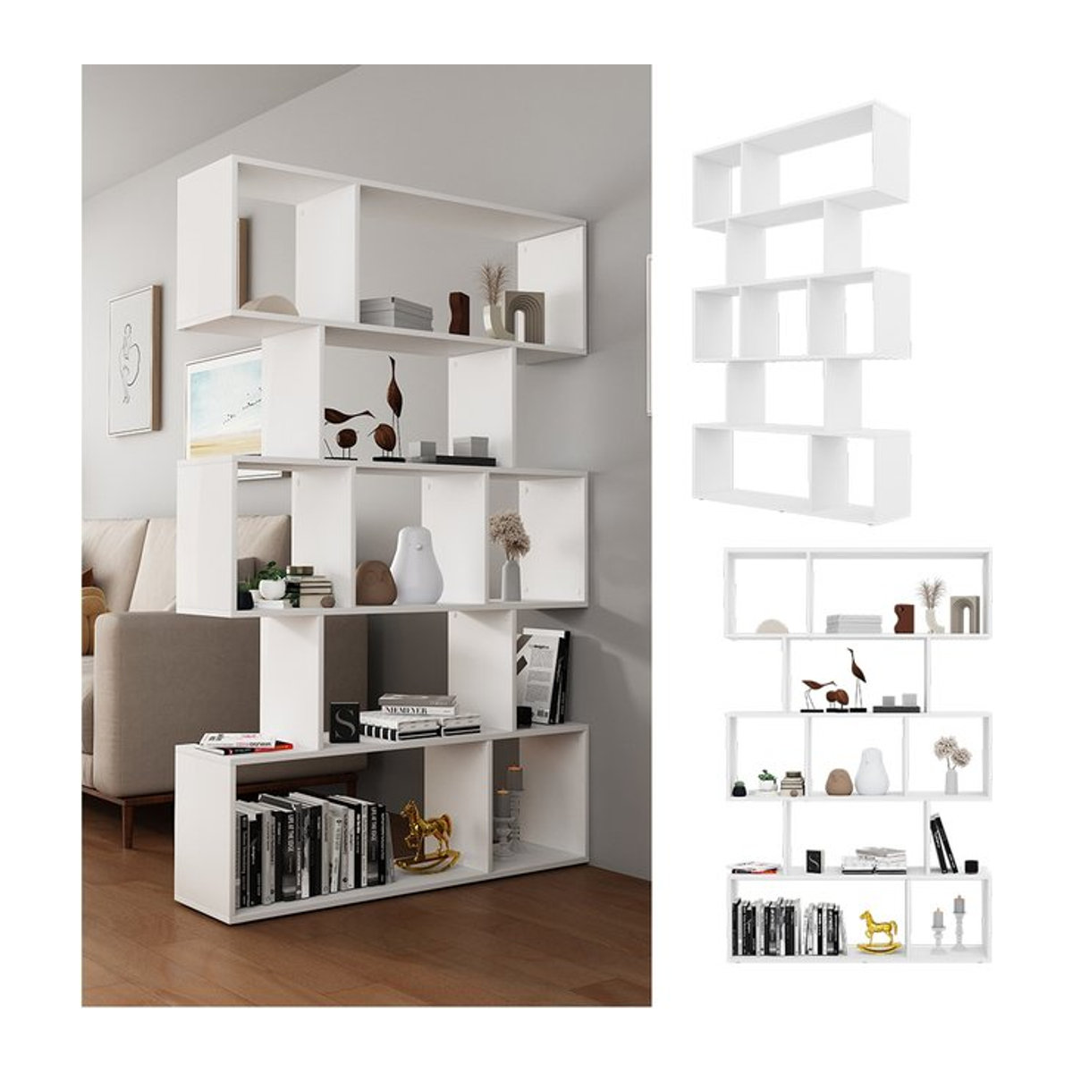 Vicco Raumteiler Aramis Weiß, freistehendes minimalistisches Stufenregal, B: 106 cm, H: 161,5 cm - Bild 1