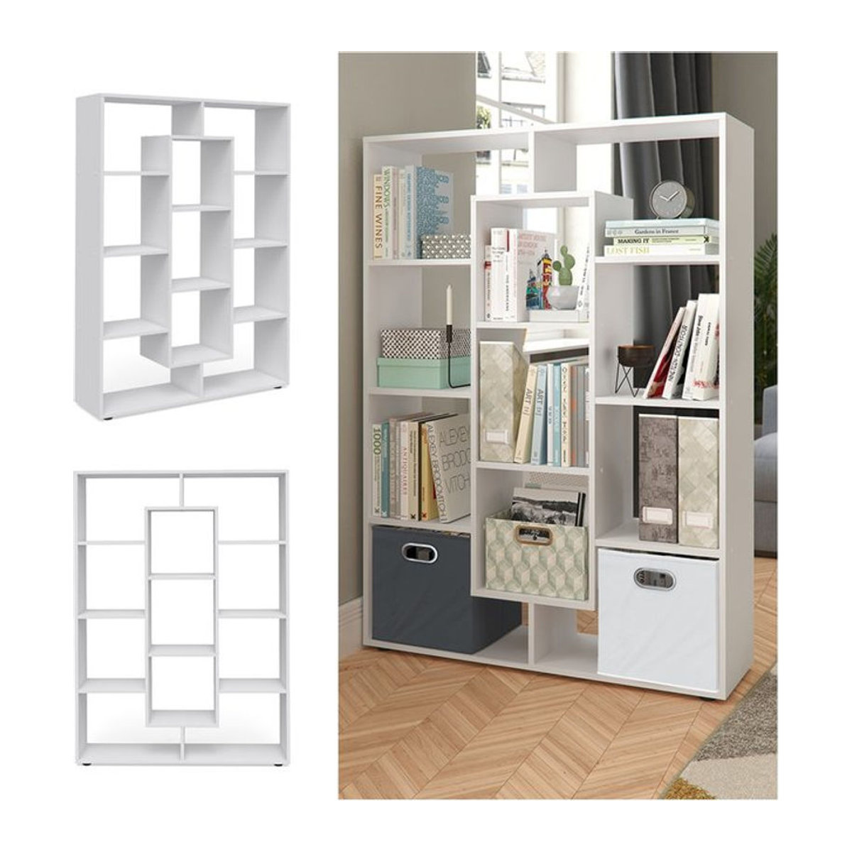 Vicco Raumteiler Bücherregal Weiß, B/H: 107,2 x 143 cm - Bild 1