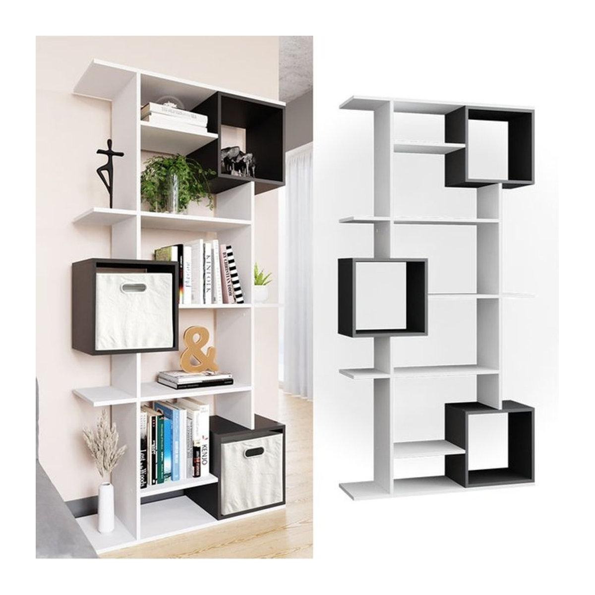 Vicco Raumteiler Cube Bücherregal in Weiß/Anthrazit, B/H: 92 x 187,7 cm - Bild 2