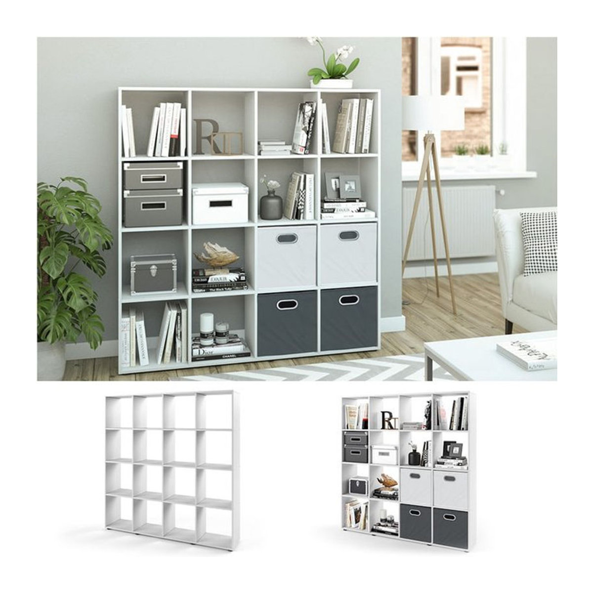 Vicco Raumteiler Karree Bücherregal in Weiß, B: 138.5 cm, H: 142.5 cm, T: 29 cm - Bild 1
