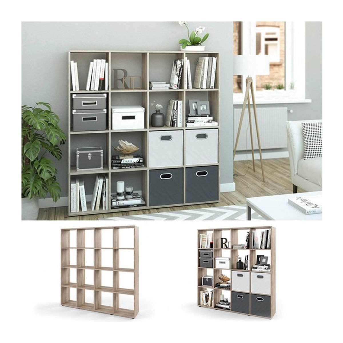 Vicco Raumteiler Karree Bücherregal Sonoma Schwarz B: 138.5 cm, H: 142.5 cm - Bild 1