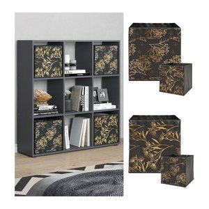 Vicco Raumteiler Nove Würfelregal in Schwarz mit 4 Faltboxen, modern und skandinavisch, B: 104 cm, H: 108 cm