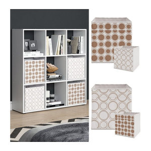 Vicco Raumteiler Nove Würfelregal in Weiß mit 4 Faltboxen, modernes Standregal aus Holz, B: 104 cm, H: 108 cm, T: 29 cm