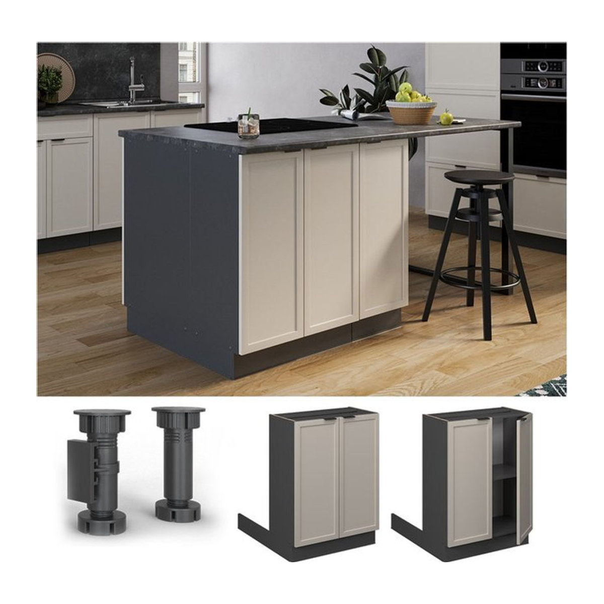Vicco Regalinselunterschrank Fame-Line in Anthrazit, Grau und Beige mit Rahmen, Breite: 60 cm - Bild 1