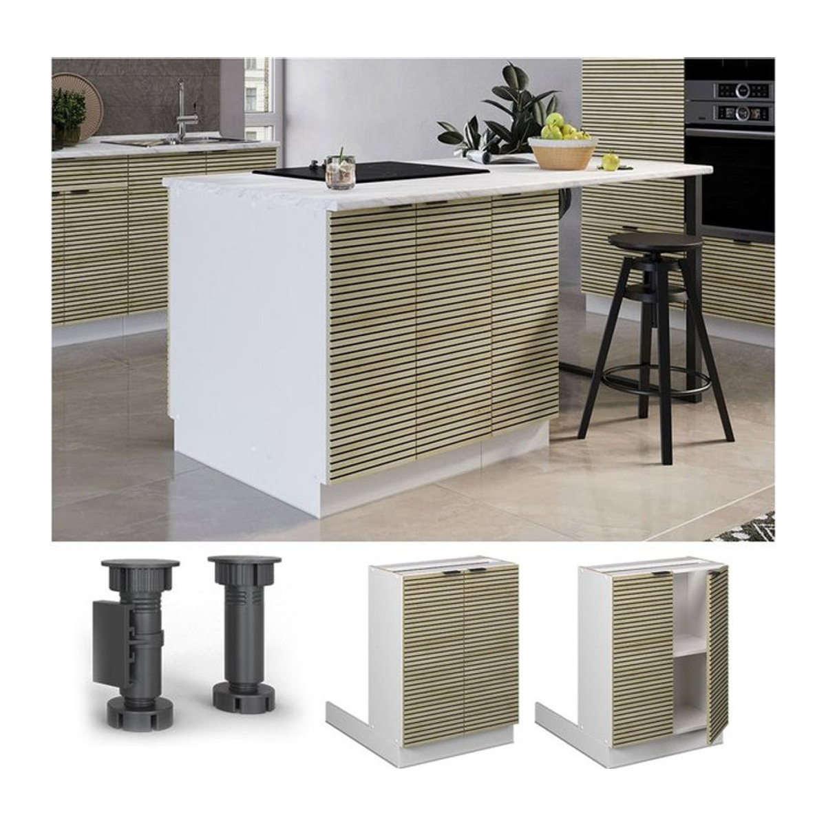 Vicco Regalinselunterschrank Fame-Line mit Drehtüren in Weiß und Eiche, Breite: 60 cm - Bild 1