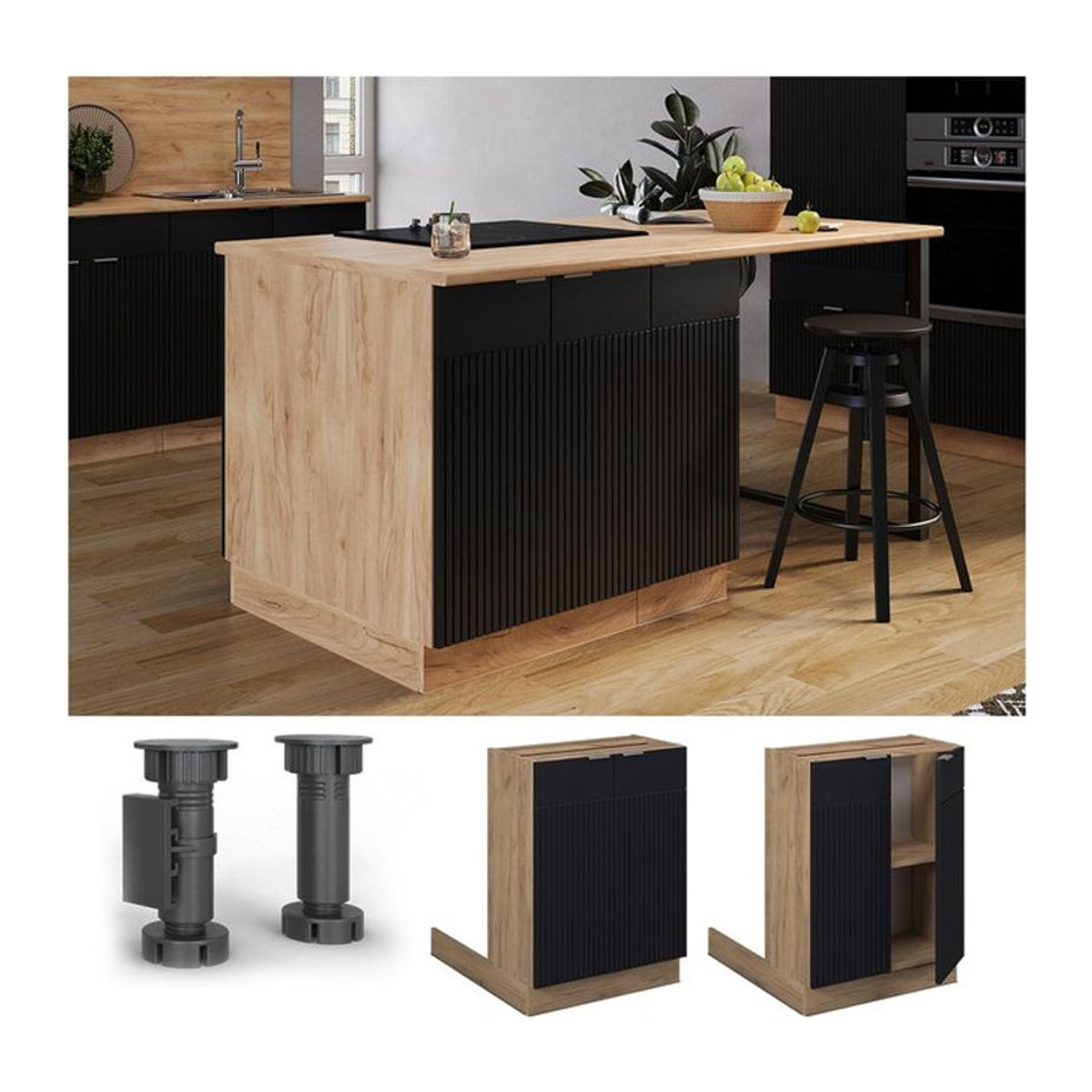 Vicco Regalinselunterschrank Fame-Line Modern in Eiche Schwarz gestreift Breite: 60 cm - Bild 1
