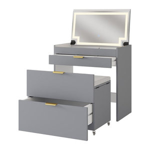 Vicco Schminkkommode Wanja Grau mit Bank und LED-Spiegel Breite: 80 cm