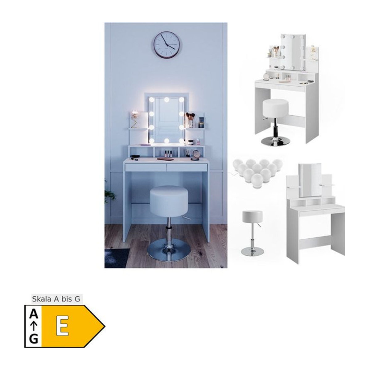 Vicco Schminktisch Ania in Weiß mit LED Beleuchtung und Hocker - Bild 1