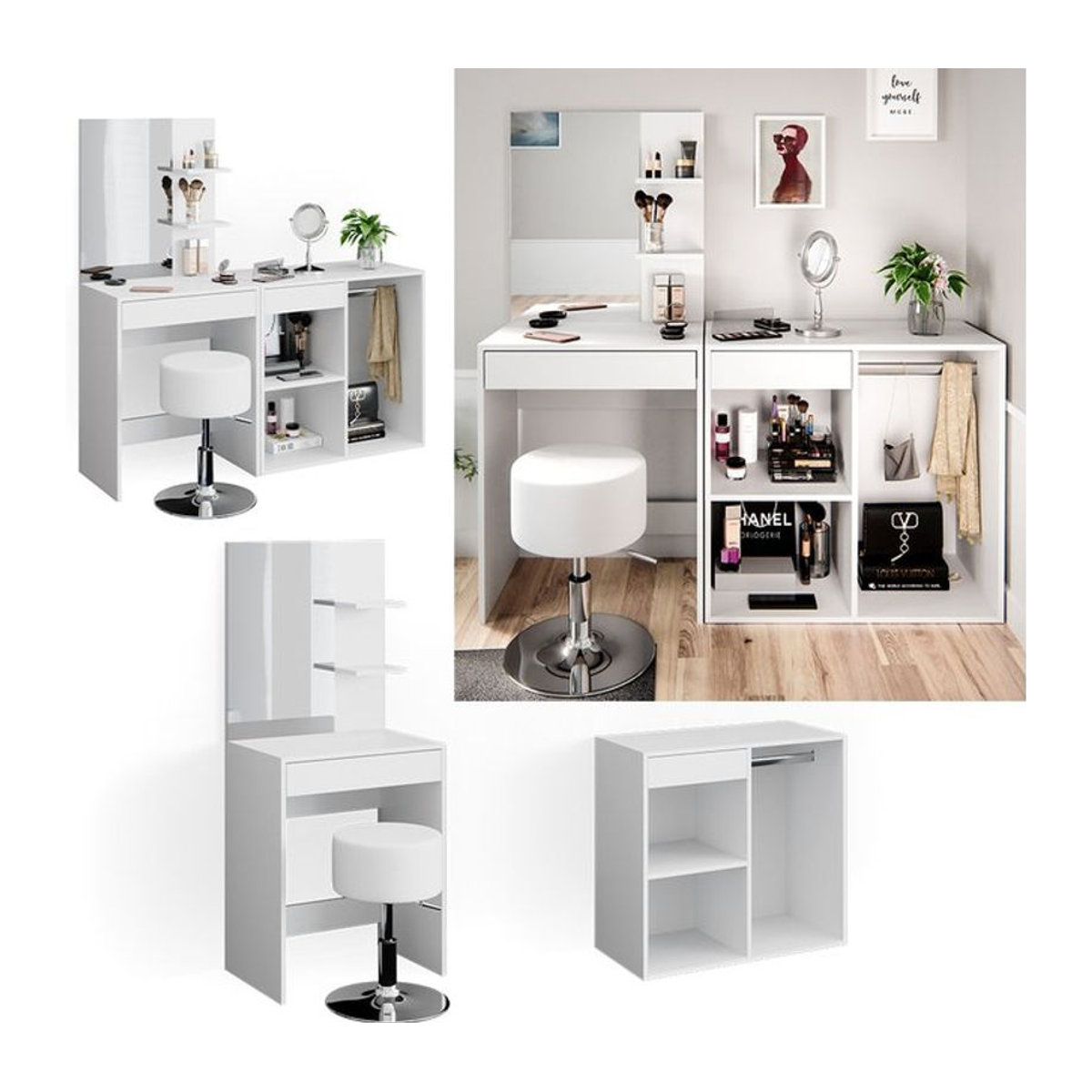 Vicco Schminktisch Isabelle in Weiß mit Hocker und Beistellschrank - Bild 1