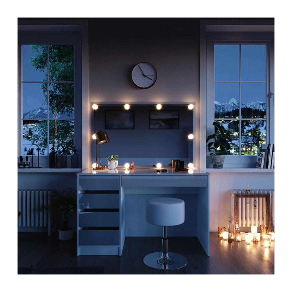 Vicco Schminktisch Sherry in Weiß mit LED-Beleuchtung, Spiegel und Hocker - Bild 1