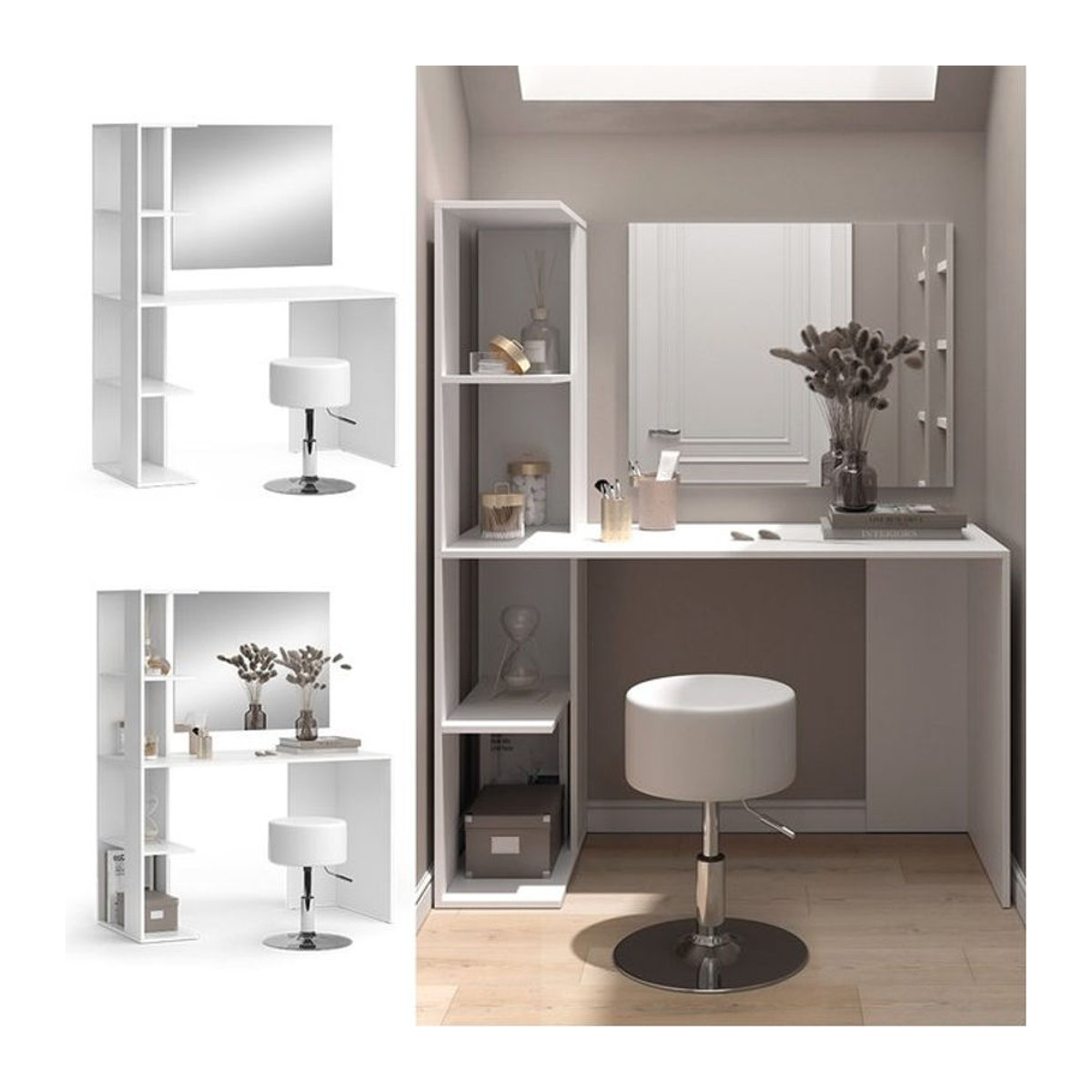 Vicco Schminktisch Tower Weiß mit Spiegel und Hocker B: 122 cm, T: 55 cm - Bild 1