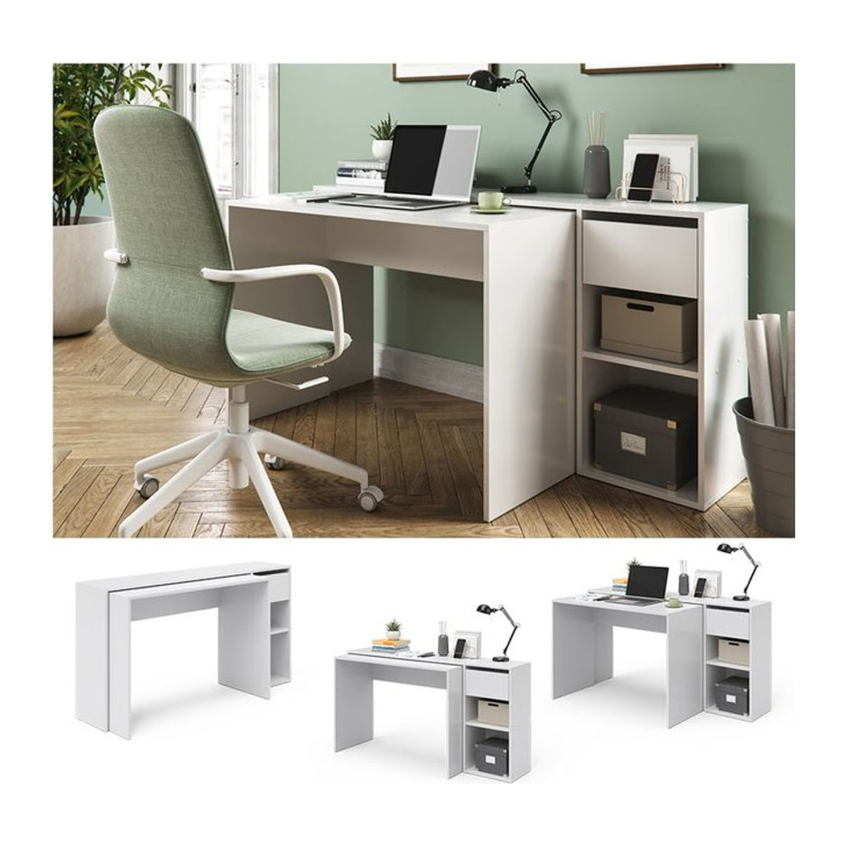 Vicco Schreibtisch Ben Weiß ausziehbarer Computertisch in minimalistischem Design Breite: 145 cm, Tiefe: 46,4 cm - Bild 1