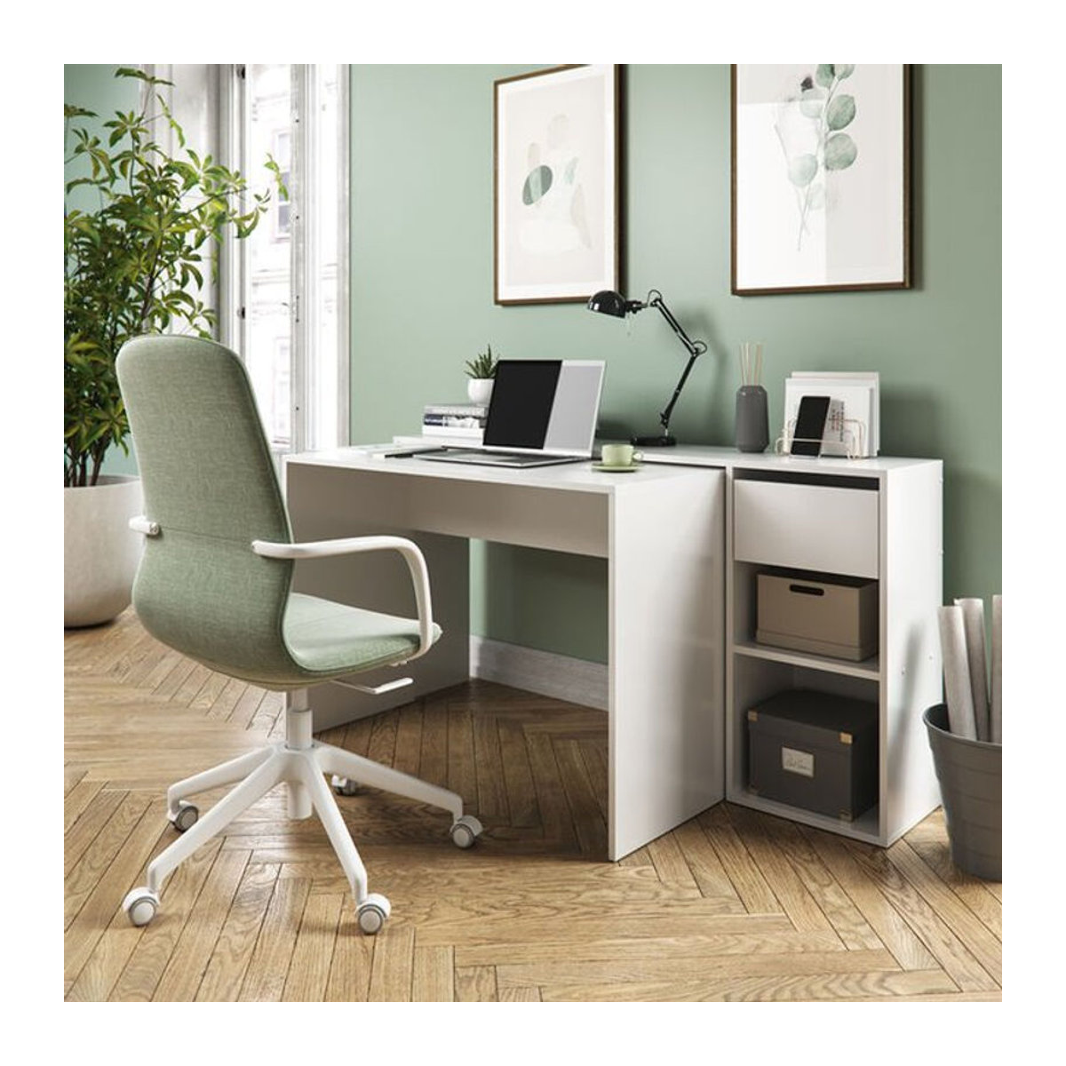 Vicco Schreibtisch Ben Weiß ausziehbarer Computertisch in minimalistischem Design Breite: 145 cm, Tiefe: 46,4 cm - Bild 2