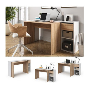 Vicco Schreibtisch Ben Weiß, B: 145 cm, T: 46.4 cm, H: 75.8 cm, ausziehbarer Computertisch in skandinavischem Design